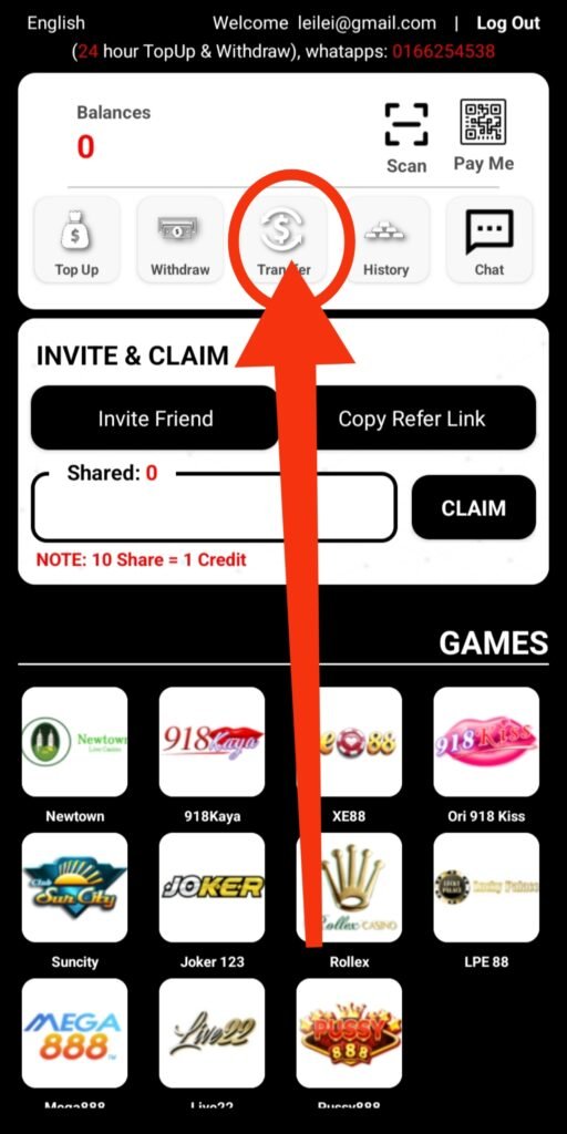 wallet how to transfer to game bossku78